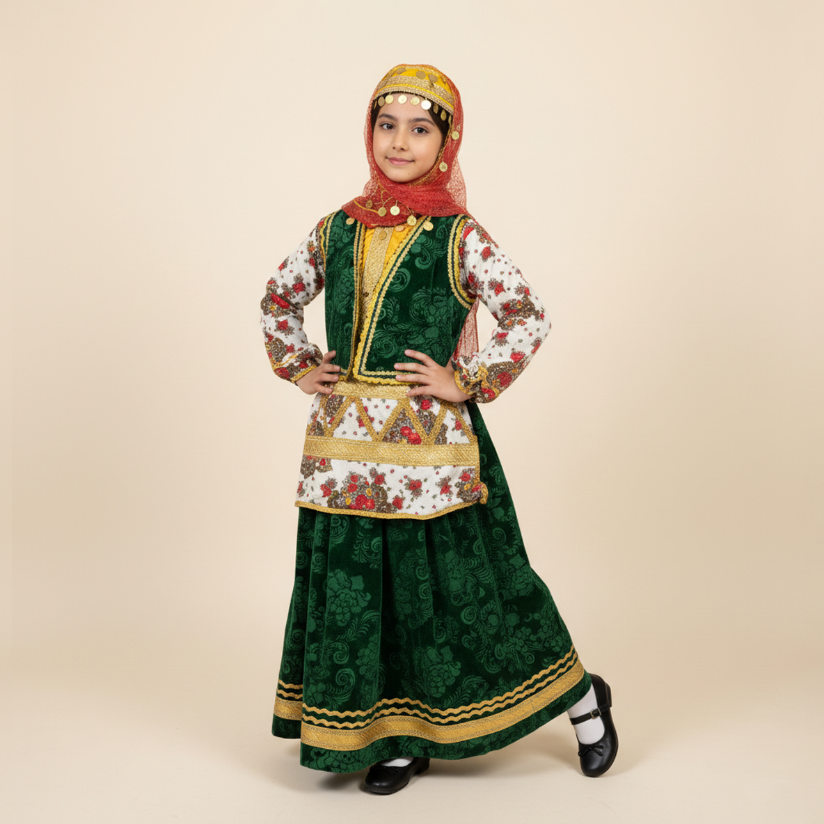 لباس-آذری -دخترانه-طرج-آیسان خرید لباس آذری طرح آیسان دخترانه کودک سنتی – مزون دنیام
