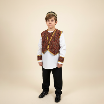 خرید لباس محلی تهران قدیم پسرانه کودک با جلیقه سنتی – مزون دنیام