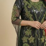 خرید لباس محلی کردی مشکی طلایی-سبز زنانه عکس جزئیات – مزون دنیام