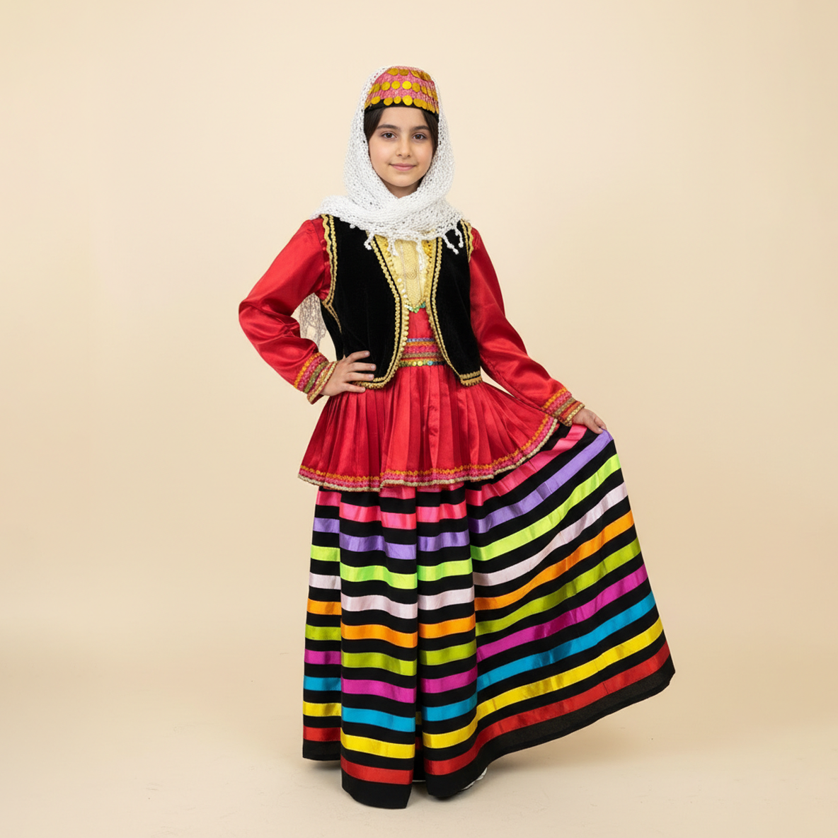 لباس-قاسم-آبادی-دخترانه-سرخ خرید لباس محلی قاسم آبادی دخترانه از مزون دنیام