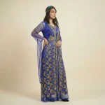 خرید لباس محلی کردی زنانه آبی طلایی عکس از کنار – مزون دنیام