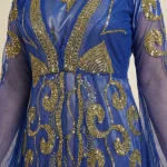 خرید لباس محلی کردی زنانه آبی طلایی عکس جزئیات – مزون دنیام