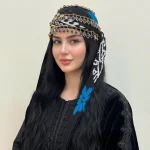 خرید کلاه کردی زنانه مهره دار گل آبی عکس مدل