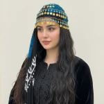 فروش کلاه کردی گل آبی طرح سکه ای عکس مدل
