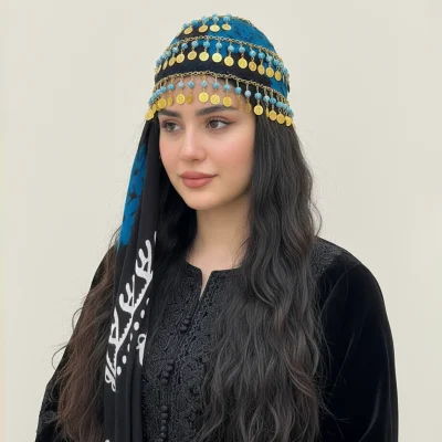 فروش کلاه کردی گل آبی طرح سکه ای عکس مدل